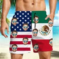 Custom Face Swim Trunks, American Mexican Flag Men's Beach Short