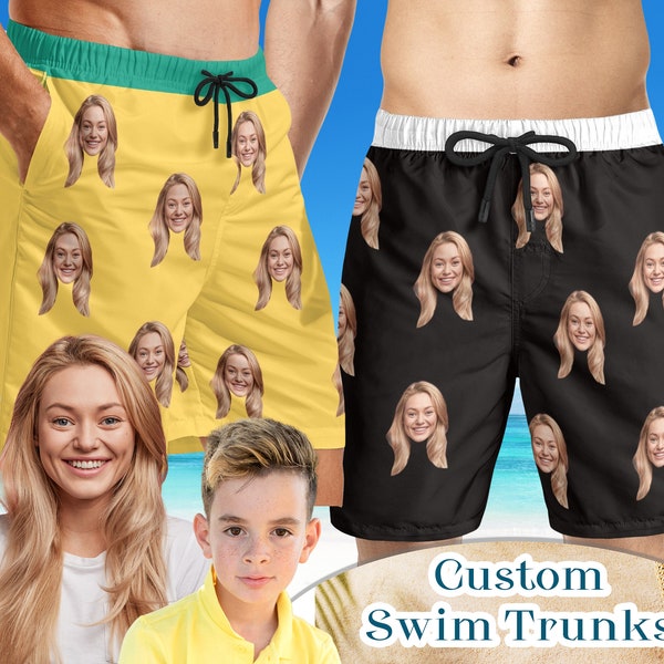 custom swim trunks with face, Custom Face Men Swimwear, Personalized Men Bathing Suit, Father's Day Gift,Beach Shorts for Dad,Party/Vacation