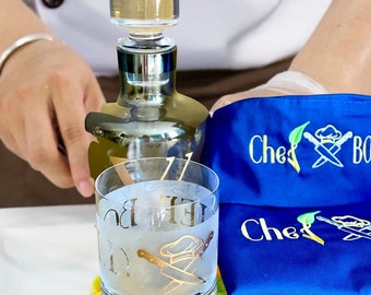 Gift Set Chef glass-hat-apron-decanter for Chef, personalized whiskey glass and embroidered hat, apron, gift for chef, gift for cook