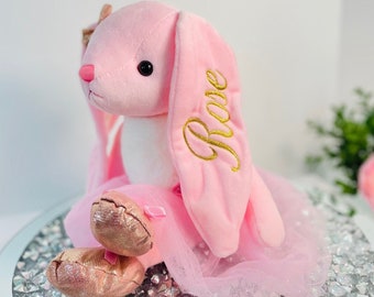 Personalized ballerina bunny, Easter bunny rabbit, embroidered bunny, ballerina plush, gift new born, plush bunny doll, princess doll