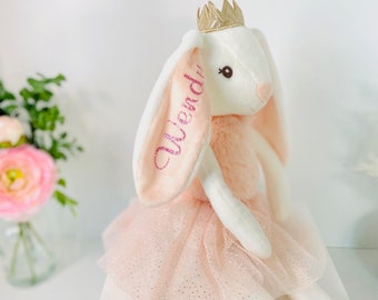 Bunny| Rabbit| Gift for baby| Stuffed animal| Princess bunny| Princess doll| Newborn| Flower Girl gift| Personalized bunny rabbit| baby gift