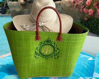 Personalized Beach Bag, Straw Tote, Summer Tote Raffia Bag, Monogrammed Bag, Pink Blue  Green Purple Red Yellow Brown Turquoise French Bag