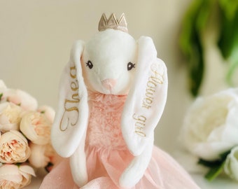 Ballerina Doll, Custom Easter Bunny Rabbit, Princess Bunny Embroidered Rabbit, My First Easter Plush Dance Recital Gift Newborn Flower Girl
