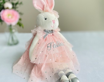 Lapin personnalisé, lapin de Pâques, cadeau bébé, lapin ballerine, lapin rose, ballerine jouet, peluche, cadeau nouveau-né, lapin en peluche