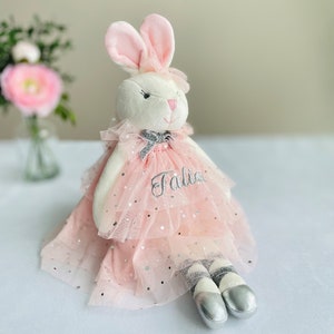 Personalized bunny, Easter bunny rabbit, baby gift, ballerina bunny, pink bunny, toy ballerina, stuffed animal, gift new born, plush bunny