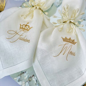 Embroidered Linen Napkins Set of 2 for Bride and Groom Gift, Personalized dinner napkins, Cloth napkins 100% flax, Wedding Gift