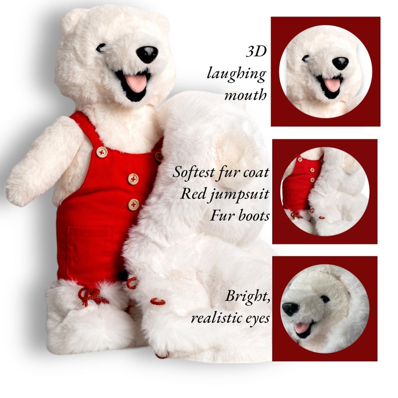 Polar Bear, Personalized Bear Plush 16, Large Polar Bear Toy, Teddy Bear Stuffed Animal, Bear with Fur Coat, Christmas decor, Gift for boys image 4