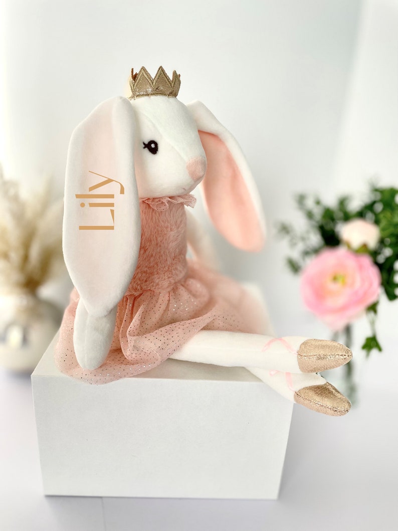 Bunny Princess Doll, Bunny Stuffed, Custom Easter Bunny, Embroidered Bunny, Bunny Princess Doll, Ballerina Plush, Gift Baby, New born zdjęcie 9
