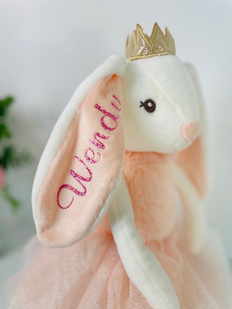 Bunny Princess Doll, Bunny Stuffed, Custom Easter Bunny, Embroidered Bunny, Bunny Princess Doll, Ballerina Plush, Gift Baby, New born image 1