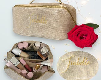 Makeup Bag Personalized Makeup Organizer Shimmer Embroidered Bag Large Cosmetic Bag with Name Bridesmaid Gift Travel Toiletry Bag Gift Bride