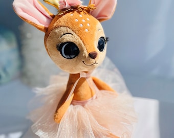 Ballerina Doll Personalized, Nina Ballerina the Deer, Fawn, Reindeer Stuffed animal, Christmas Gift,  Dance Recital Gift, Flower Girl