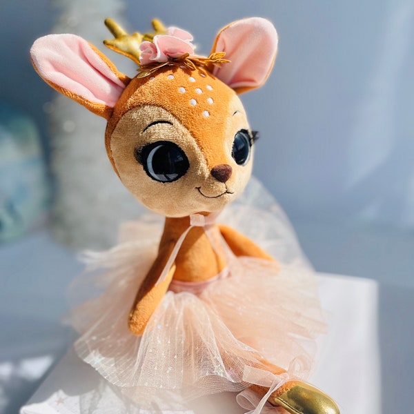 Ballerina Doll Personalized, Nina Ballerina the Deer, Fawn, Reindeer Stuffed animal, Christmas Gift,  Dance Recital Gift, Flower Girl