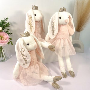 Bunny Princess Doll, Bunny Stuffed, Custom Easter Bunny, Embroidered Bunny, Bunny Princess Doll, Ballerina Plush, Gift Baby, New born zdjęcie 7
