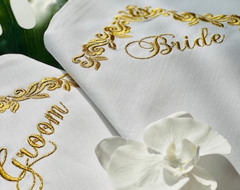 Wedding dinner napkin for wedding reception personalized guest cotton napkins, bride and groom dinner napkin, embroidered gold cloth napkins