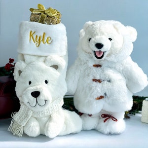 Polar Bear, Personalized Bear Plush 16, Large Polar Bear Toy, Teddy Bear Stuffed Animal, Bear with Fur Coat, Christmas decor, Gift for boys Arty toy + stocking
