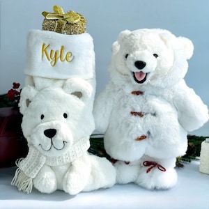 Polar Bear, Personalized Bear Plush 16&quot;, Large Polar Bear Toy, Teddy Bear Stuffed Animal, Bear with Fur Coat, Christmas decor, Gift for boys