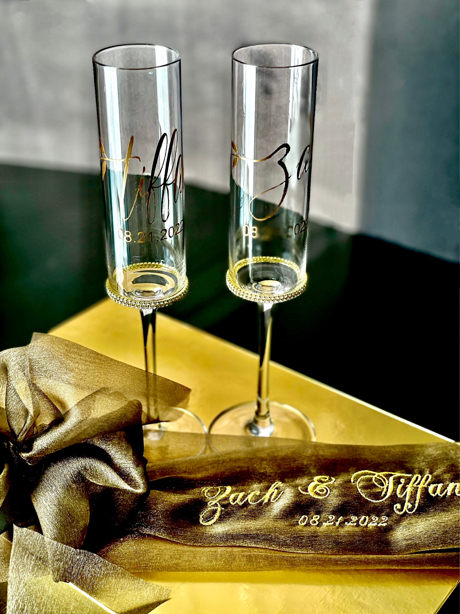 Wedding Flutes Champagne Toasting Flutes Studded Champagne Etsy