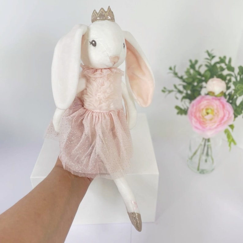 Bunny Princess Doll, Bunny Stuffed, Custom Easter Bunny, Embroidered Bunny, Bunny Princess Doll, Ballerina Plush, Gift Baby, New born image 10