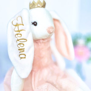 Bunny Princess Doll, Bunny Stuffed, Custom Easter Bunny, Embroidered Bunny, Bunny Princess Doll, Ballerina Plush, Gift Baby, New born Embroidered name