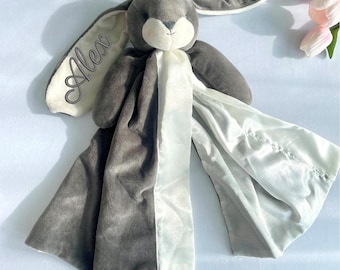 Easter Bunny Lovey, Personalized Bunny, Bunny Security Blanket, Baby Easter Gift, Baby Rabbit Lovey, Bunny Rattle, Easter Gift, Newborn Gift