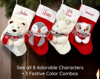 Family stockings with name, stocking for kids, Friends stockings, sibling stockings, set of 6 stockings, Reindeer, polar bear, deer, penguin