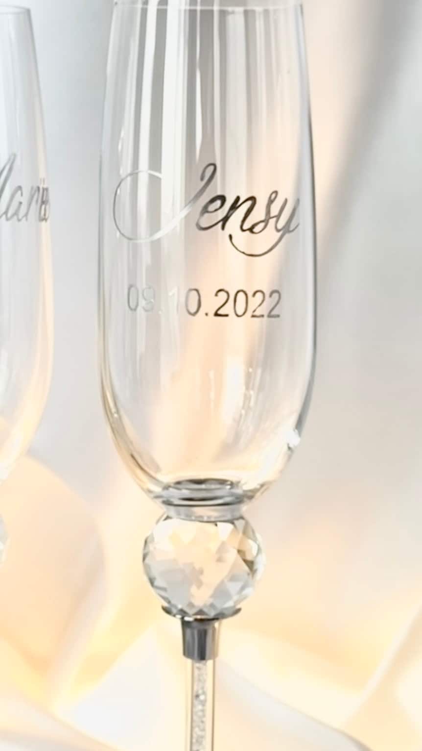 Grandeeza Crystal Flutes, Wedding Glasses, Etched Toasting Glasses