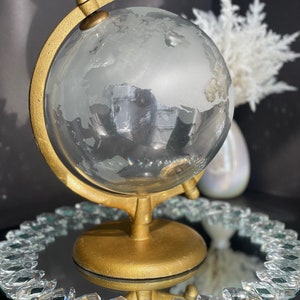 World globe, 8&quot; Wedding guest book, our adventure begun/journey of a lifetime, clear glass with gold terrain, gift for Valentine&#39;s day, rare