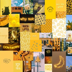 Trendy Yellow Happy Vibes Wall Collage Kit Digital Download - Etsy