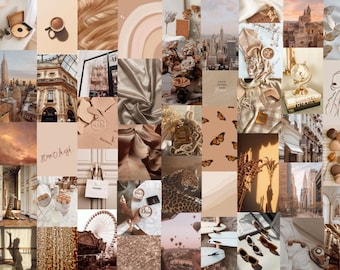 Boho Beige Trendy Aesthetic Wall Collage Kit - Téléchargement numérique - 70pcs