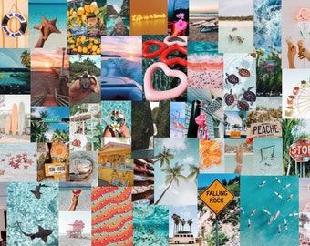 Chill Summer Beachy Vibes Aesthetic Wall Collage Kit - Descarga Digital - 70pcs
