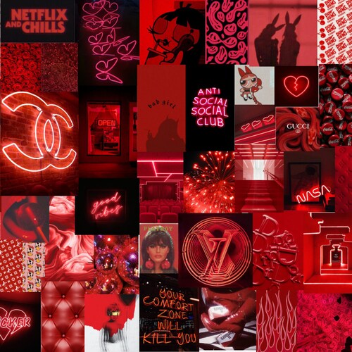 Neon Red Boujee Aesthetic Wall Collage Kit Digital Download - Etsy