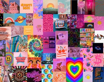 Retro Rainbow Vibes Aesthetic Wall Collage Kit - Digital Download - 70pcs