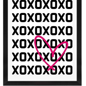 Trendy XOXO Schwarz & Weiß Wandkunst. XOXO Druckbar. Kunstdruck. Rosa Herz. XOXO Poster. Wohnheim. Love Poster. Raum dekor. Digitaler Download.