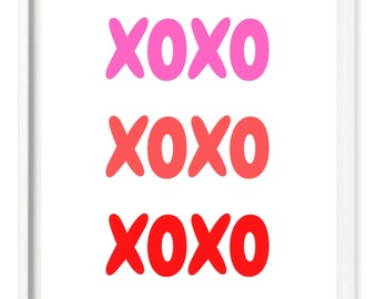 Trendy XOXO Pink & Red Wall Art. XOXO Print. Art Print. XOXO Poster. Dorm Room. Love Poster. Room Decor. Fun Printable. Digital Download.