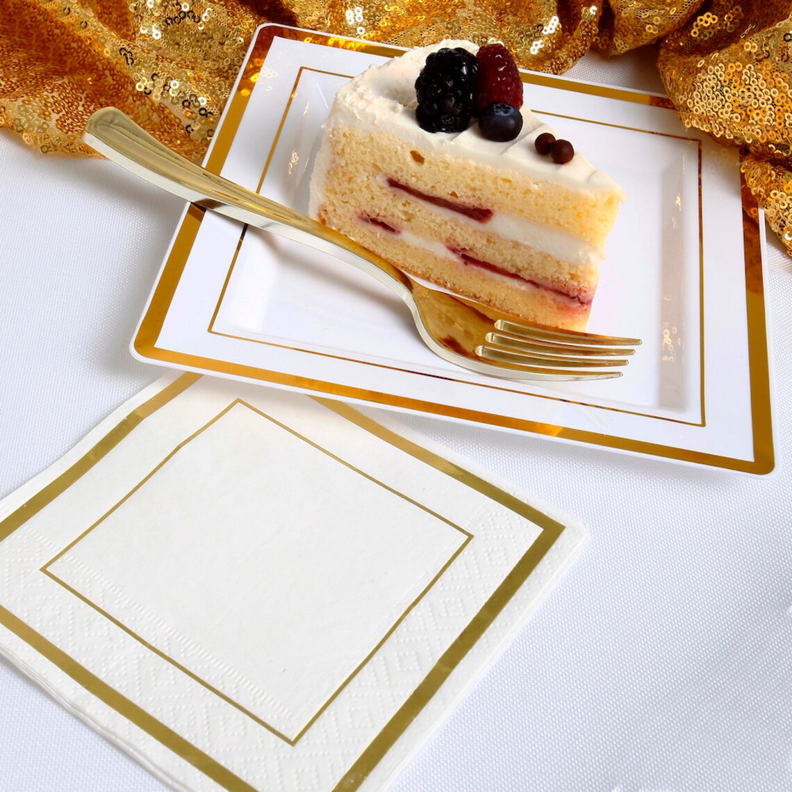 Gold Trim Cocktail Napkins 100 Pack 5x5 Inches Wedding Etsy