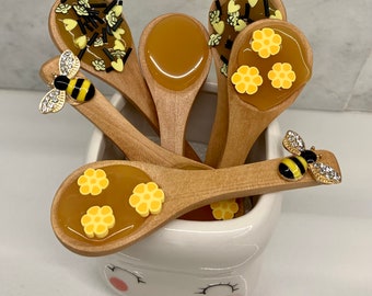 Mini Wooden Spoons | Honey Tiered Tray Decor | Bee Tiered Tray Decor | Coffee Bar Decor | Spring Decor | Summer Decor \ Tiered Tray Decor
