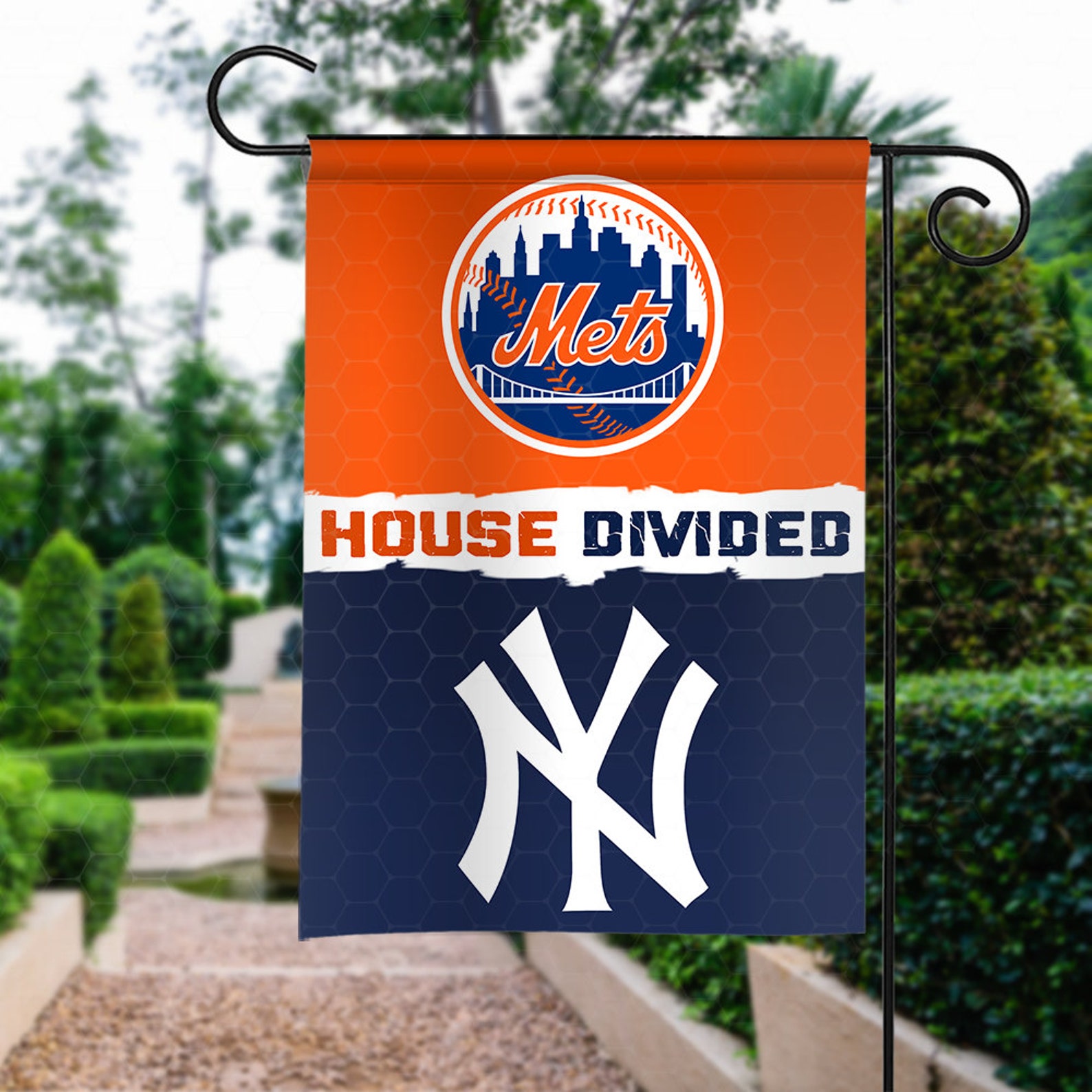 New York Mets vs New York Yankees House Divided Garden Flag Etsy