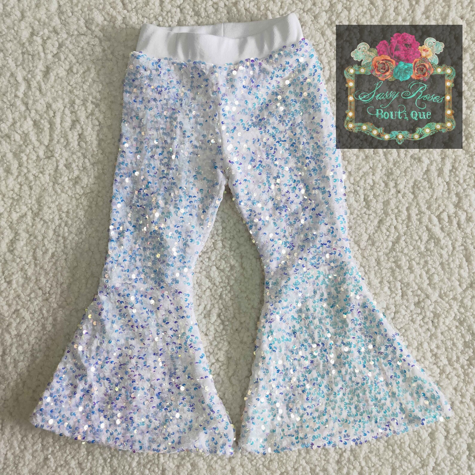 Toddler White Sequin Bell Bottoms Etsy
