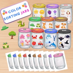 Color Sorting Jars Printable | Learn Colors Busy Book for Toddlers | Montessori Color Matching Activity | Preschool Learning PDF