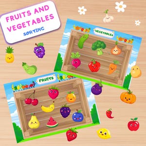 Fruits and Vegetables Sorting Activity | Montessori Busy Book Printable | Educational Matching Game for Toddlers and Preschool