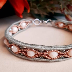 Soutache bracelet, sage green, powder pink and rose gold image 9