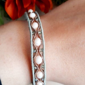 Soutache bracelet, sage green, powder pink and rose gold image 2