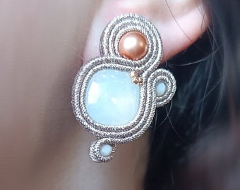 Small soutache earrings, neutral colors, GloriaHMjewelry