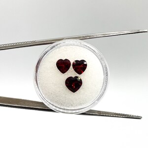 Faceted Natural Red Garnet Hearts - 3 Stones Different Sizes