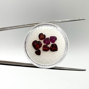 Faceted Natural Garnet Hearts- Assorted Colors & Sizes (7 Stones!)