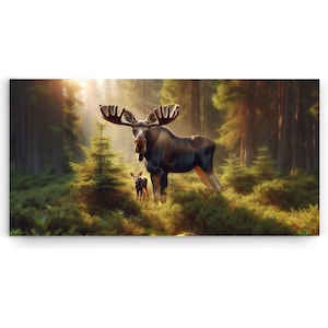 moose wall art - moose family - moose wall decor - moose gifts - pine forest art - moose poster -  moose print - moose nursery-huge wall art