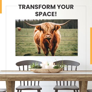Highland Cow Painting - canvas print Farmhouse art Cattle grass background Country wall art Cow print Rustic wall art Extra Large canvas