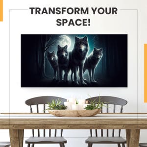 Dark forest wolf canvas print - Nature-inspired wolf pack artwork - Wolf-themed canvas wall decor - Nighttime wolf pack art print