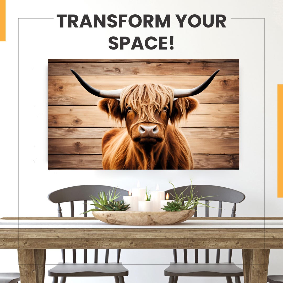 Rustic Fall Background Cow Wooden Background - Huge Canvas - Rustic Cow Canvas - Highland Cow ...