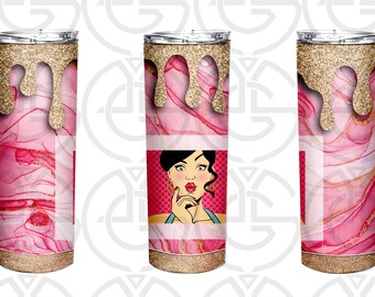 Gold Pink Pin-up sublimation tumbler digital file,  PNG, JPG, Mock-up